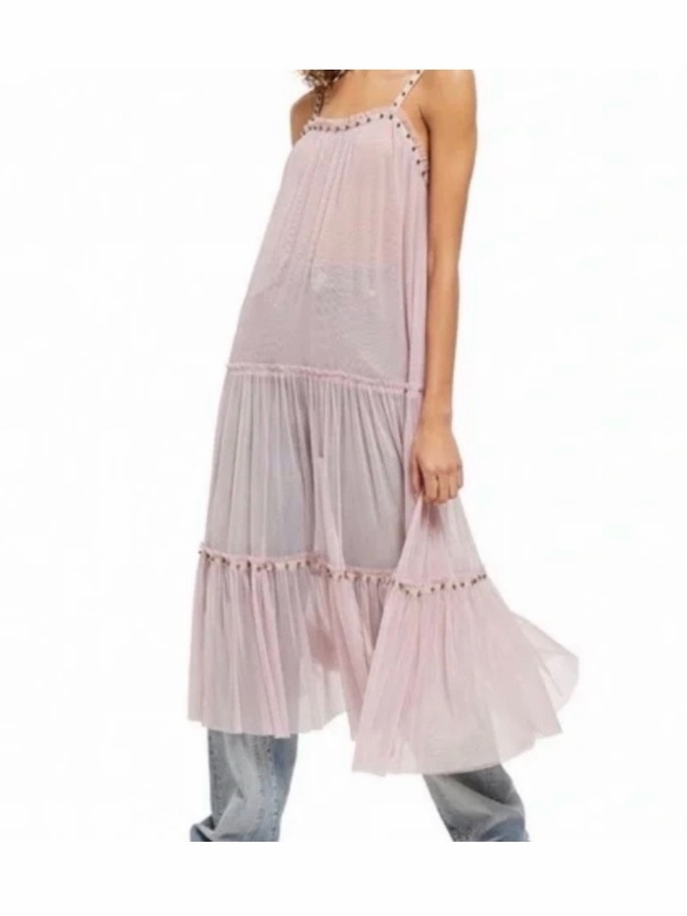 Free People Light Pink Tiered Maxi Dress